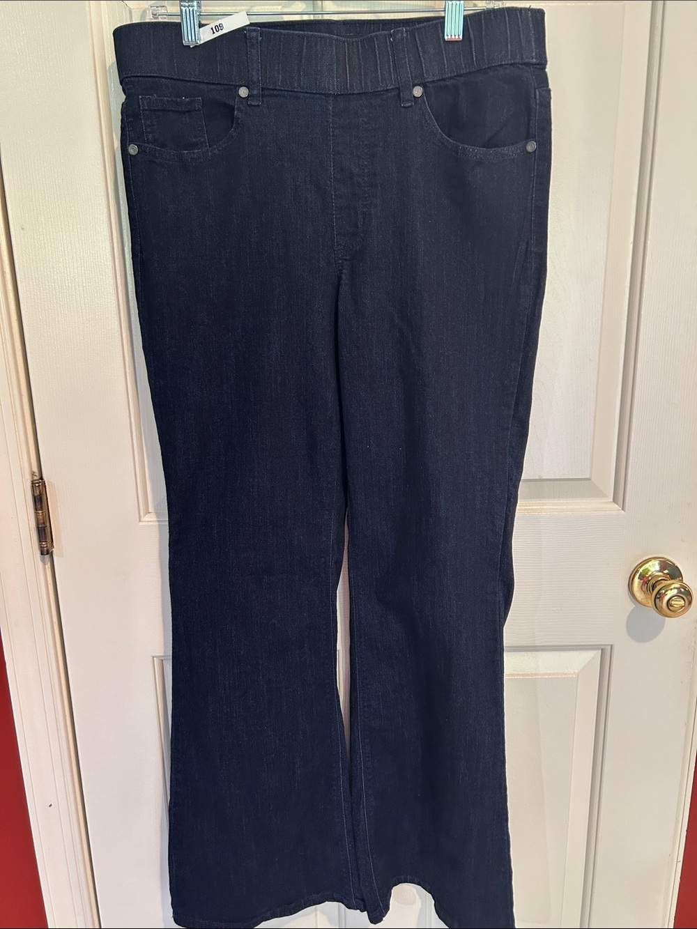 Susan Graver Dark Blue Stretch Denim pull-on Flare Jeans